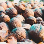 A detailed shot of numerous whole walnuts in their shells, showcasing texture.